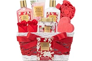 Christmas Giftsfor Women - 9 Pcs Rose Pampering Bath and Body Gift Basket Set for Women, Gift with Shower Gel | Valentine's, 