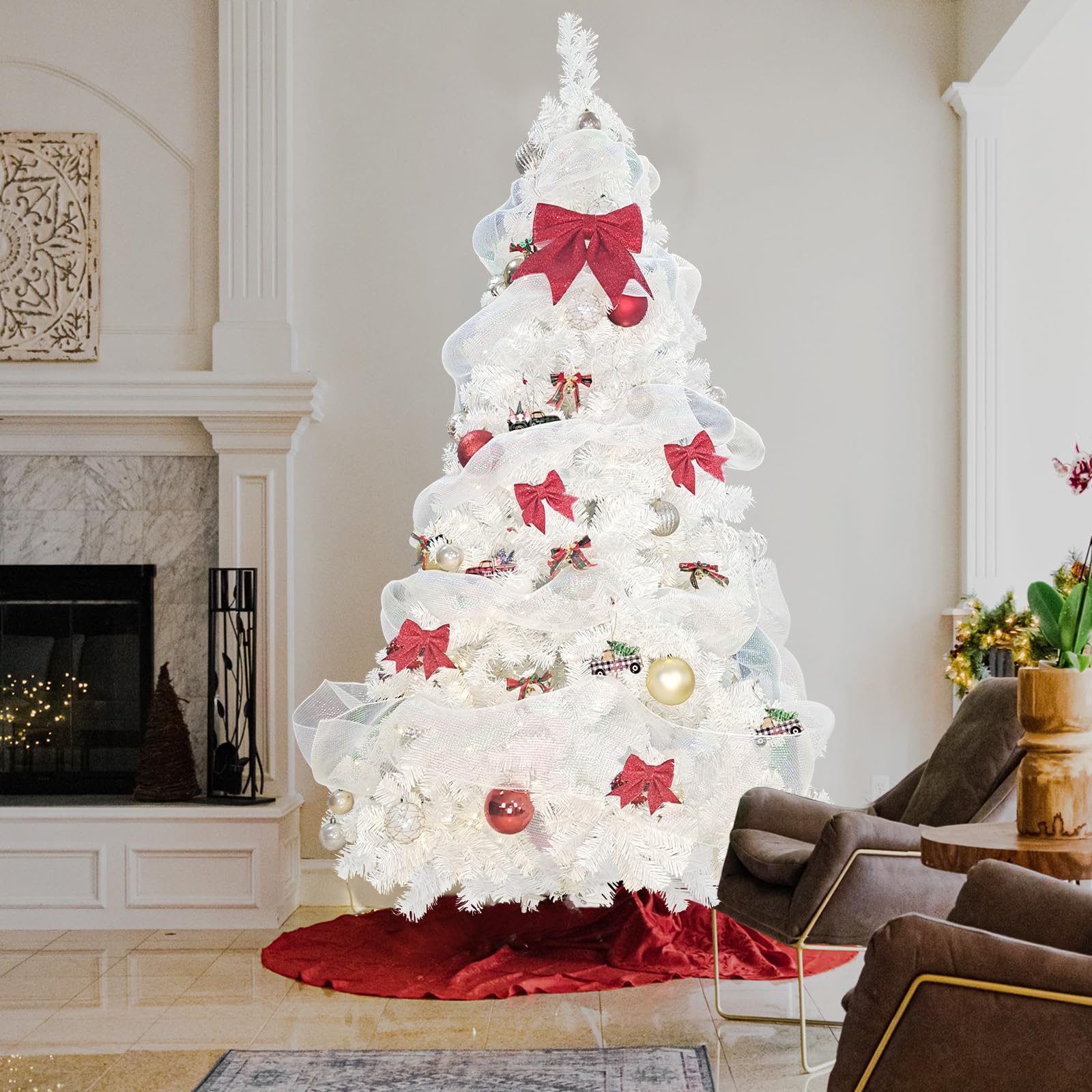 Photo 1 of BESTHLS White Christmas Tree 7FT Artificial Christmas Tree Pine for Holiday Decoration with Metal Stand and 1100 Branch Tips (7 Foot)