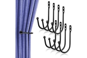 AHLTOIEX 8 Pcs Curtain Tie Backs Curtain Wall Hooks Black Curtain Holdbacks U Shaped Curtain Pull Backs Black Metal Decorative Curtain Hooks for Drapes Wall Mounted Curtain Tie Holders Come with Screws