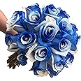 Fresh Cut Tinted Blue and White Roses from Flower Explosion -12 Stems