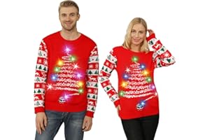 FWV Ugly Christmas Sweater Women Men 2024,Light Up Christmas Sweater,Funny Cute Reindeer Unisex Xmas Tacky Sweater Couples