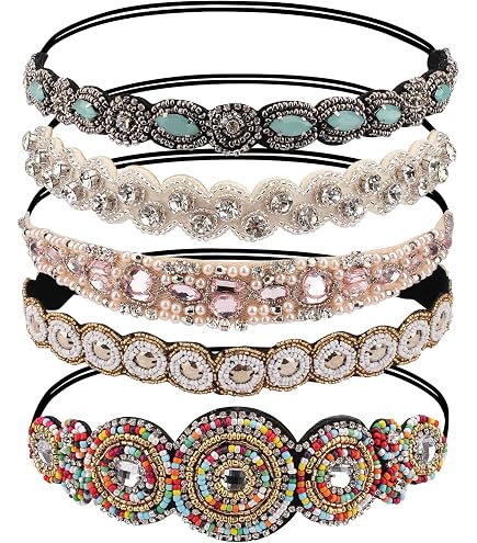 Multicolor 8 Pack Beaded Flower Headbands Rhinestone Elastic Hair Hoops for Wome Amazon.com : inSowni 8 Pack Multi Color 1920s Hair  main image 3