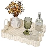 GRANNY SAYS Scalloped Edge Rectangle Serving Tray, Coffee Table Tray, Wicker Serving Trays with Handles, Decorative Tray for Coffee Table, Woven Tray, 15 ¾"×11 ½"×2 ¼", White