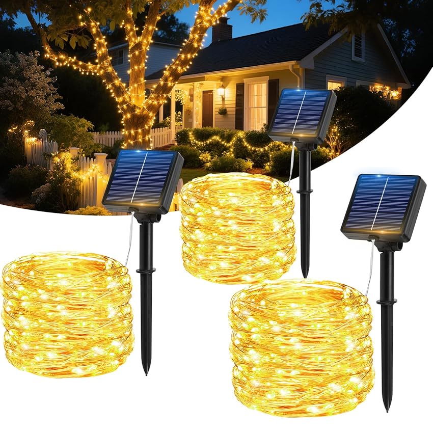 Luci Solari Esterno, [3 Pacchi]17M 150LED Catena Luminosa Esterno SolareIP65 lmpermeabili