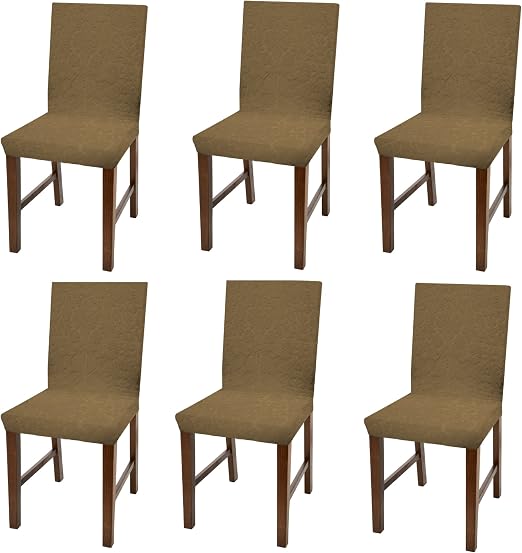 Amazon Com Linen Store Luxurious Damask Dining Chair Cover Form Fitting Soft Parson Chair Slipcover Camel Set Of 6 Home Kitchen