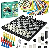 Magnetic Travel Board Game Set for Kids and Adults - Foldable 7.8" Chess & Checkers with Included Game Sheets for Ludo, Snakes & Ladders & More - Family-Friendly Multi-Game Gift for Boys & Girls