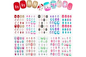JOAOYO 240 Pieces Fake Nails for Kids Girls Artificial Kids Press on Nails Full Cover Short Acrylic Stick On Nails False Nail Tips Kit for Children Little Girls Nail Art Decoration (Gradient Pattern) (Chic)