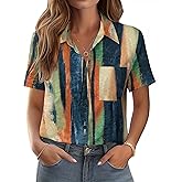 Zeagoo Womens Button Down Shirt Bust Pocket Short Sleeve Blouses Business Casual Work Tops Summer Outfits