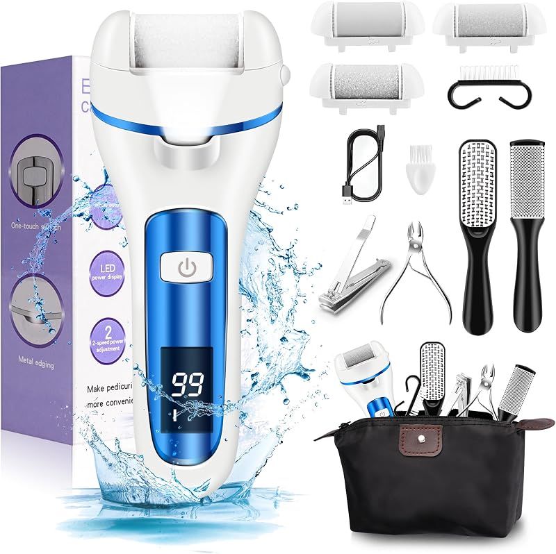 Ratukall Electric Foot File with LED Display, Rechargeable Pedicure Kit