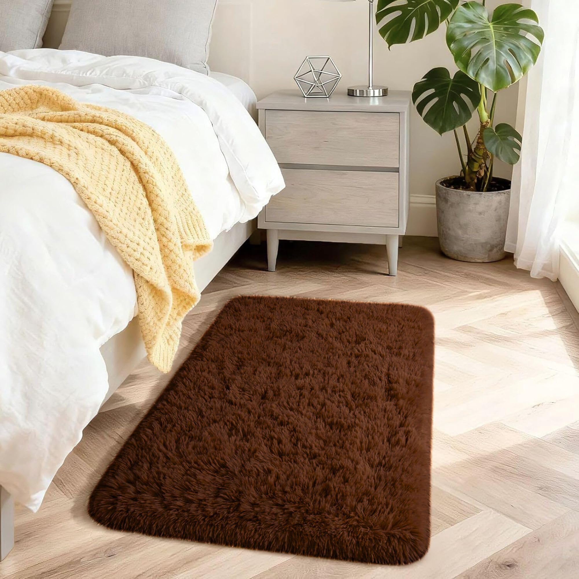 Aspire Homeware Rugs Living Room - Brown Area Rugs 50x80cm for Bedroom Anti Slip - Modern Super Soft Thick Pile Small Fluffy Shaggy Rug Non Shedding — image 1