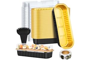 ylnurac 100Pack Aluminum Foil Mini Loaf Pans With Lids, 6.8 Oz Rectangle Baking Cups Muffin Tins,Disposable Baking Tins Mini Baking Pans Tins Holders For Brownie Mini Cake Bread -Black In Gold