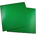 Apostrophe Games Building Blocks Base Plates Compatible with All Major Brands – 2 Pack, 10-1/16" x 10-1/16" Inches Baseplate for Building Bricks – Durable and Sturdy Baseplates (2X Green)