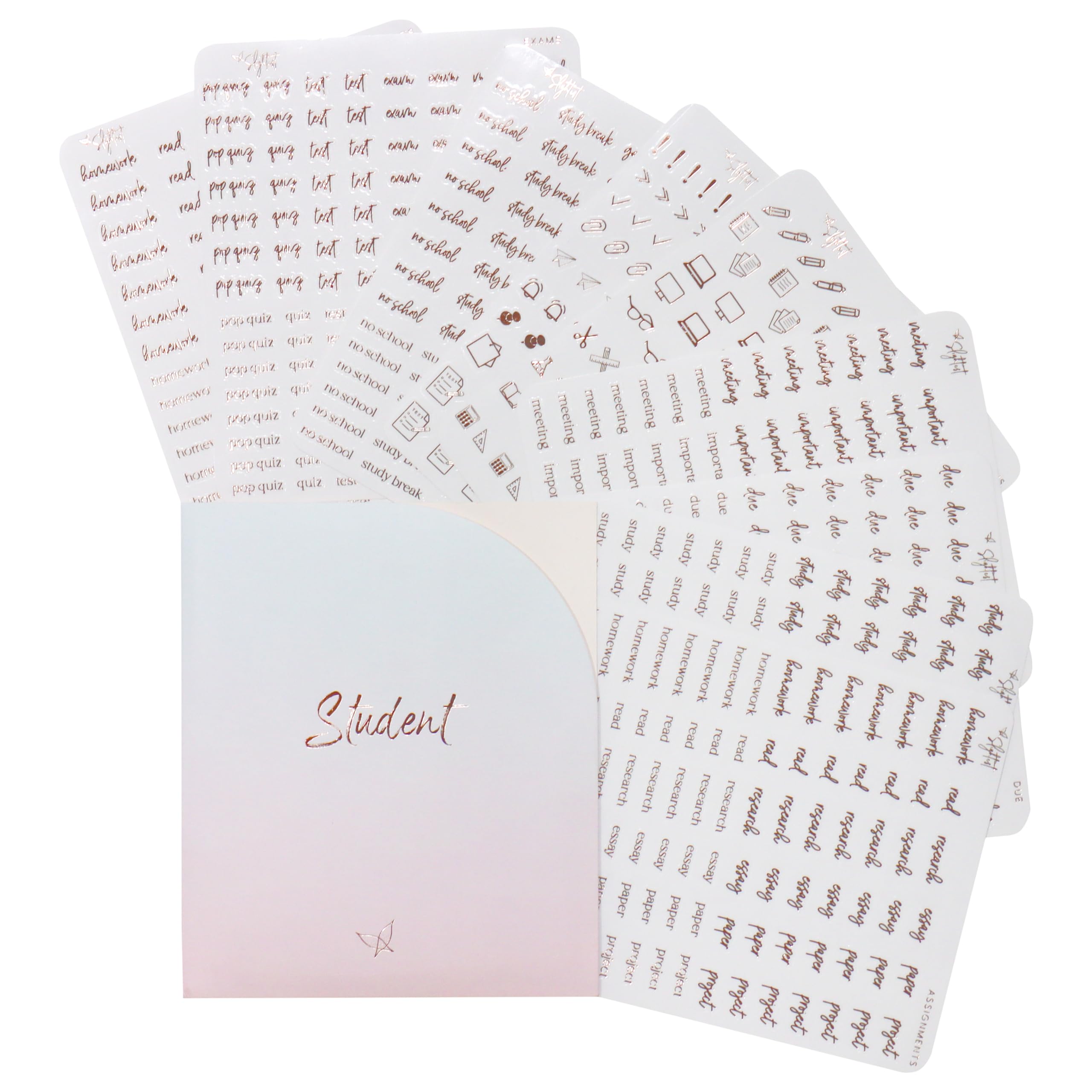 Photo 1 of In The Slightest - Student Planner Stickers - Clear Rose Gold Foil - School - Study - Icons - Tests - Homework - Over 600 Stickers - Folder Included - Minimal - Penny