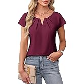 Blooming Jelly Womens Dressy Business Casual Tops Work Trendy Short Sleeve Shirts Summer Cute Pleated Blouses