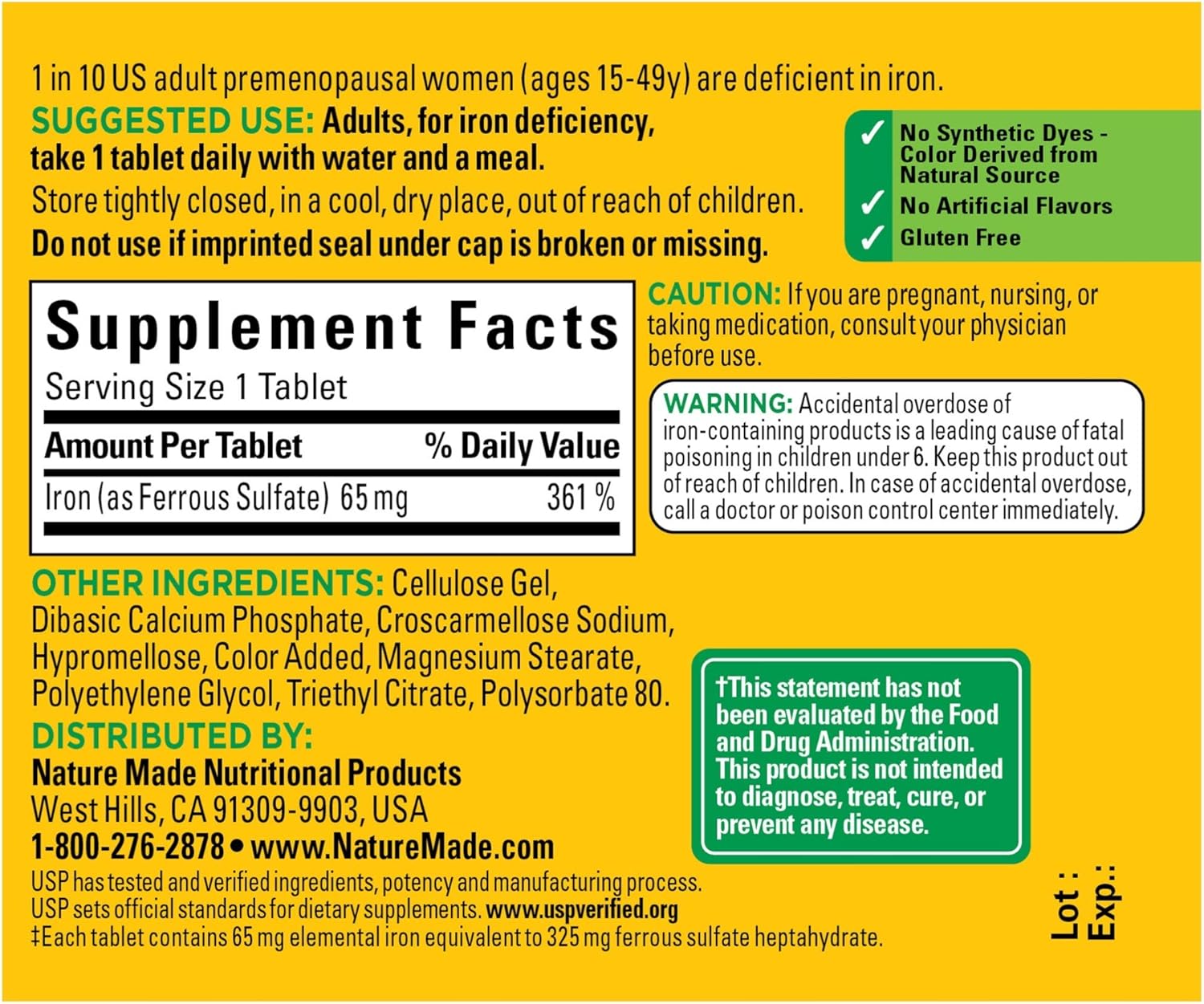 Nature Made Iron 65 mg Tabs, 180 ct (2612): Health & Personal Care