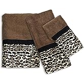 Popular Bath Bath Towels, Jezella Collection, 3-Piece Set, Animal Print, Brown, Towel Set