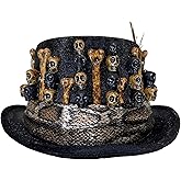 EverJoy Party Voodoo Hat Costume Accessory for Adults Black Top Hat Decorated with Skulls Bones Feather and Snake Detail for Witch Doctor or Tribal Dress Up
