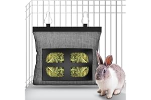 TANGTTY Bunny Hay Feeder,Rabbit Hay Feeder Bag, Bunny Hay Bag for Rabbits,Rabbit Hay Feeder Fabric Bag,Hay Feeder Storage Bag,4 Holes Fabric Hanging Hay Feeder Bag for Small Animal,Hay Guinea Pig(Gray)