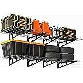 ExploreHorizon 2 Pack 2x6 FT Garage Shelves Wall Mounted,1600 LBS Heavy Duty Wall Shelf with Adjustable Distance,for Garage,Kitchen Laundry,Shopping Mall and Tool Room,Black