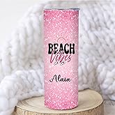 Personalized Beach Vibes Tumbler with lid and straw | 20oz Stainless Steel Insulated Tumblers | Custom Girls Trip Gifts | Tumblers Glitter Effect with Name | ECO Friendly Inks (BEACH VIBES)
