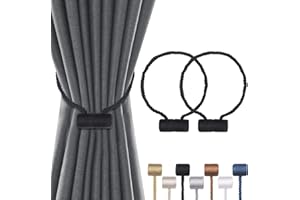 Groleca 2 Pack Magnetic Curtain Tiebacks Curtain Holdbacks Curtain Ties Outdoor Curtain Tiebacks Modern Rope Tiebacks Drapery Holdbacks Tie Backs for Curtains (Black, 2)