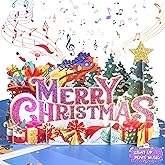 Venhoo Musical Christmas Card, 3D Christmas Pop Up Cards with Lights and Music of Merry Christmas, Double-Sides Pattern Desig