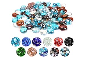 GRISUN 1/2 inch Blend Fire Glass Beads for Fire Pit - 10 Pounds Reflective Round Glass, Decorative for Natural or Propane Fireplace, Ultra Clear, Caribbean Blue, Amber