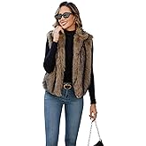 FIOPHY Womens Faux Fur Vest Stand Collar Sleeveless Open Front Cardigan Top Fuzzy Coats Jacket Fluffy Outwear with Pockets