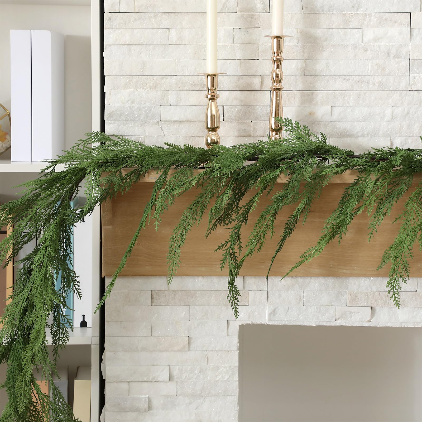 Photo 1 of Jutom 1 Pcs 12 ft Christmas Cedar Garland - Artificial Realistic Faux Greenery Cedar Pine Garland for Home Fireplace, Door, Window, Indoor & Outdoor Christmas Party Decoration