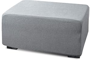 Argstar Jacquard Ottoman Covers Slipcover Rectangle for Living Room, Stretch Slipcover for Ottoman, Elastic Ottoman Slip Cover, Folding Storage Stool Furniture Protector (X-Large, Light Gray)