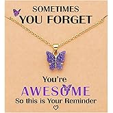 UNGENT THEM Sometimes You Forget You’re Awesome Purple Butterfly Necklace Inspirational Gifts for Women Girls