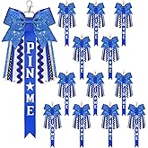 Tondiamo 12 Pcs Cheer Pin Me Ribbon Glitter Cheerleader Bow Keychain Gifts for Backpack Bag Teens Girls Graduation