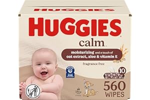 Huggies Calm Baby Wipes, Unscented, Hypoallergenic, 10 Push Button Packs (560 Wipes Total)
