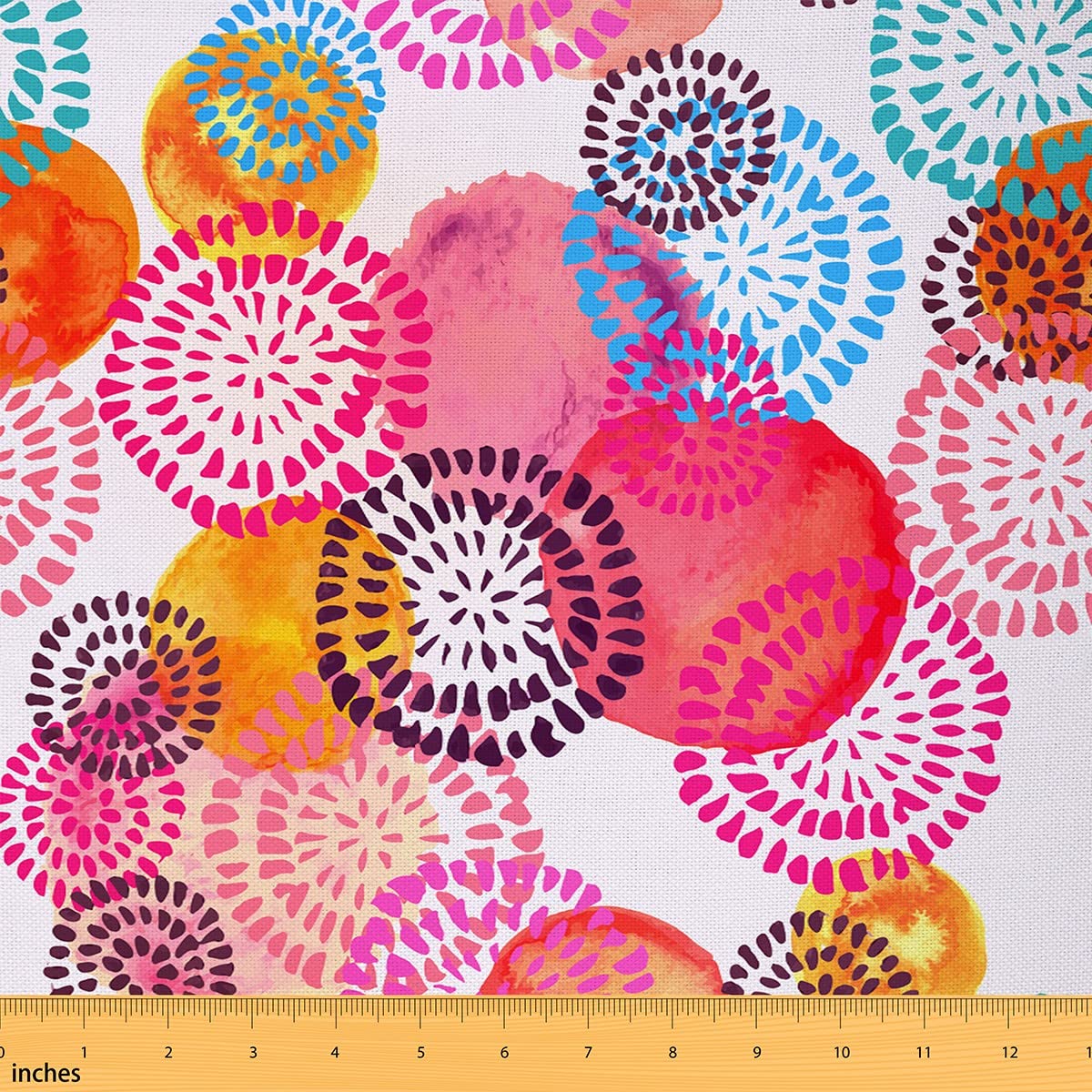 Watercolor Circle Fabric by The Yard Colorful Tie Dye Geometric Fabric for Upholstery and Home DIY Projects Rainbow Style Abstract Firework Fabric for Chairs Curtains Lamp Shade,1 Yard