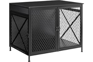 DWANTON Dog Crate Furniture, 25" L Three-Door Wooden Dog Kennel Indoor, Connectable Expansion, Wooden Dog Crate Table for Small/Medium/Large Dog, Dog House, Dog Cage Large, Black