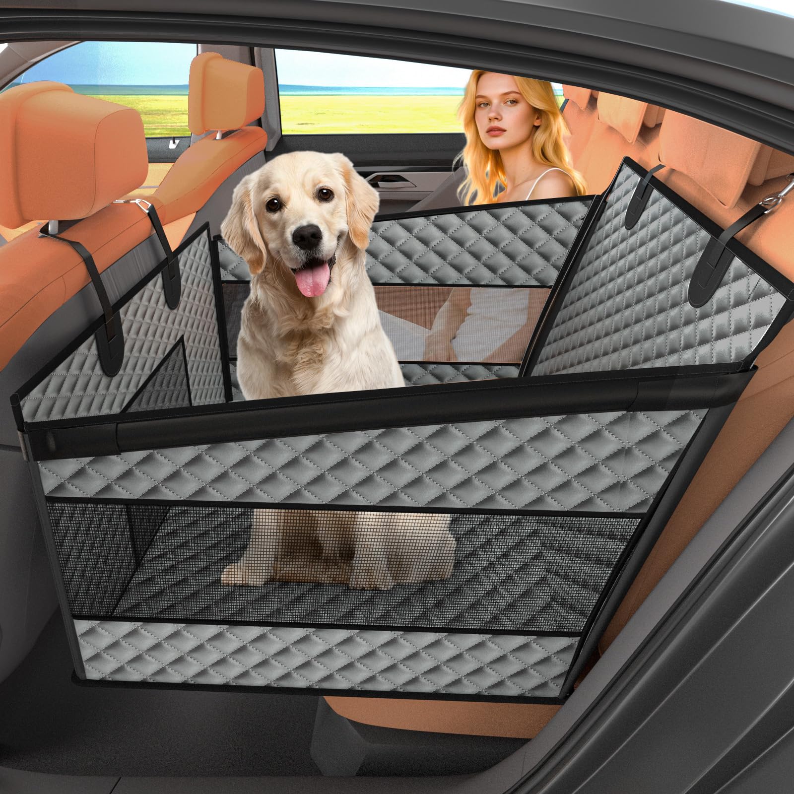 Photo 1 of Instraella Dog Car Seat for Large Dogs, Back Seat Extender for Dogs, Foldable Pet Car Seat with Waterproof Oxford Fabric and Non-Slip Bottom, All-Around Protection and Strong Support, Grey