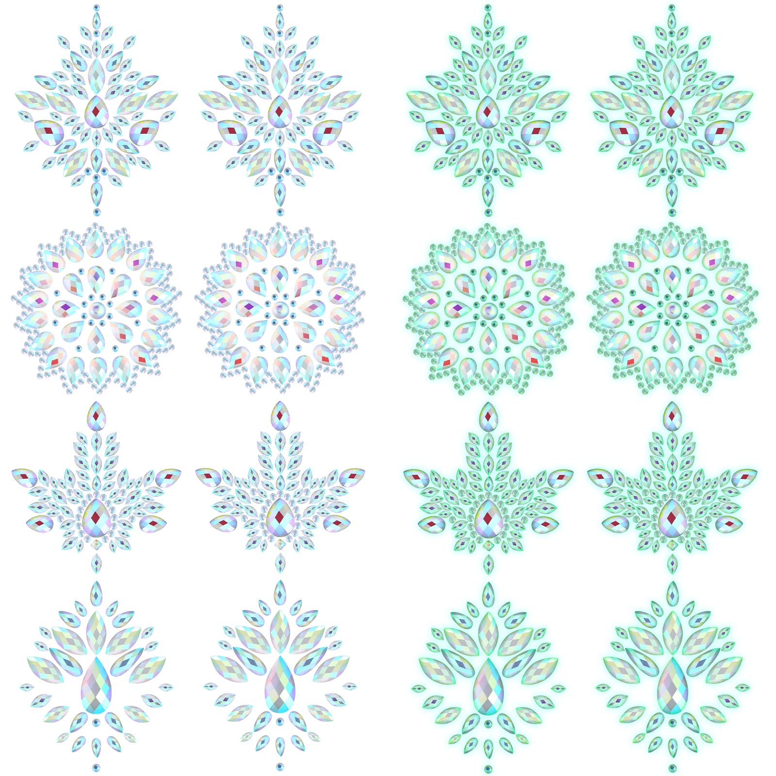 Photo 1 of Geyoga 4 Pcs Rhinestone Pasties Crystal Breast Covers Body Jewelry Stick Breast Pasties Chest Stickers for Body(Glow in the Dark Style) Multicolor