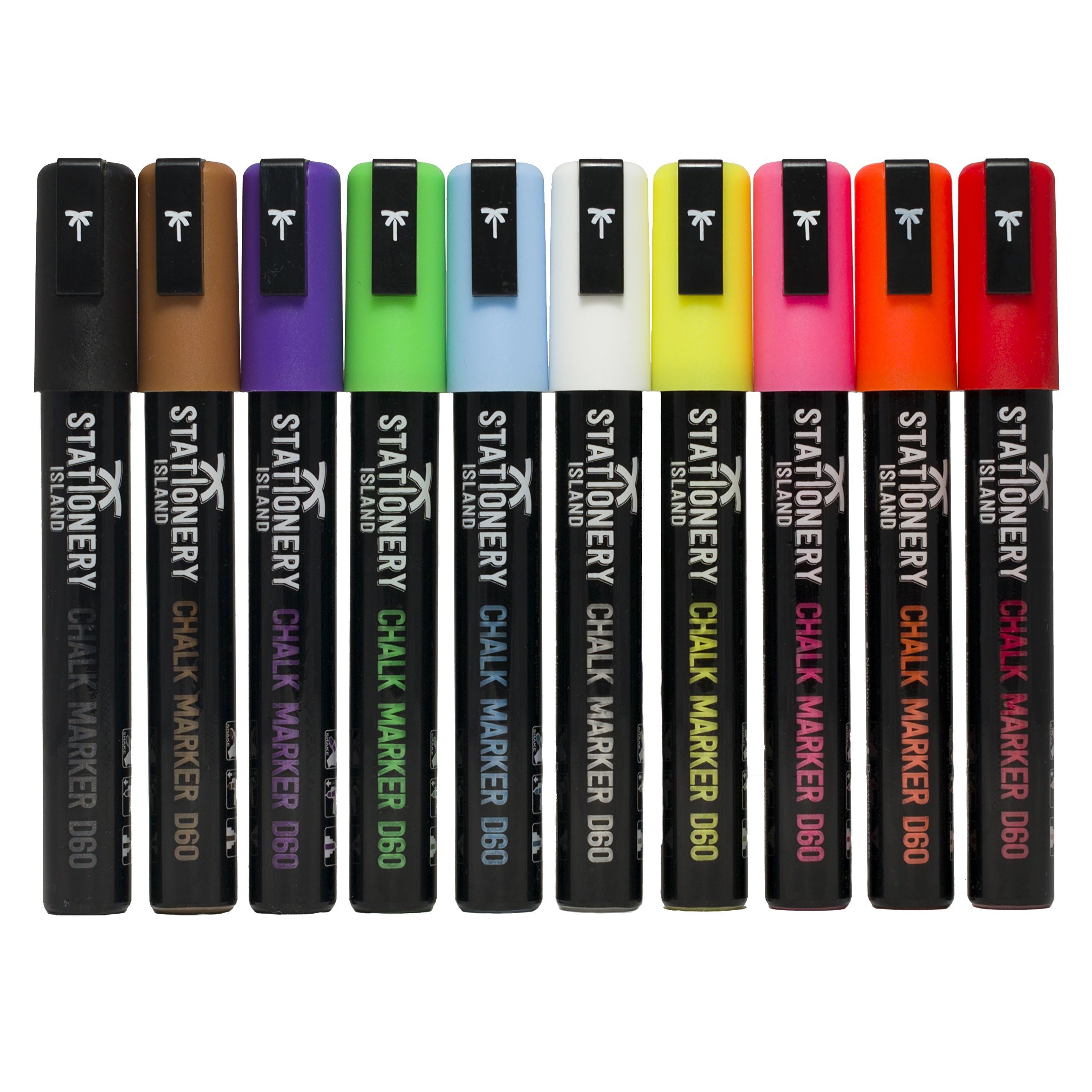 STATIONERY ISLAND Chalk Pens for blackboard, Liquid Chalk Markers for Chalkboard and Glass, Wipeable Chalk pens for Window Drawing,10 Colours