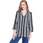 Ali Miles Womens Woven Jacquard Button Front Blouse for Women