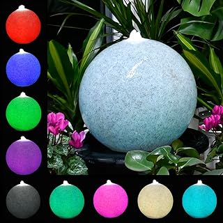 Köhko Wasserlichtspiel 40cm Kugelbrunnen 51004S in Natursteinoptik inkl. 24 Tasten IR-Fernbedienung