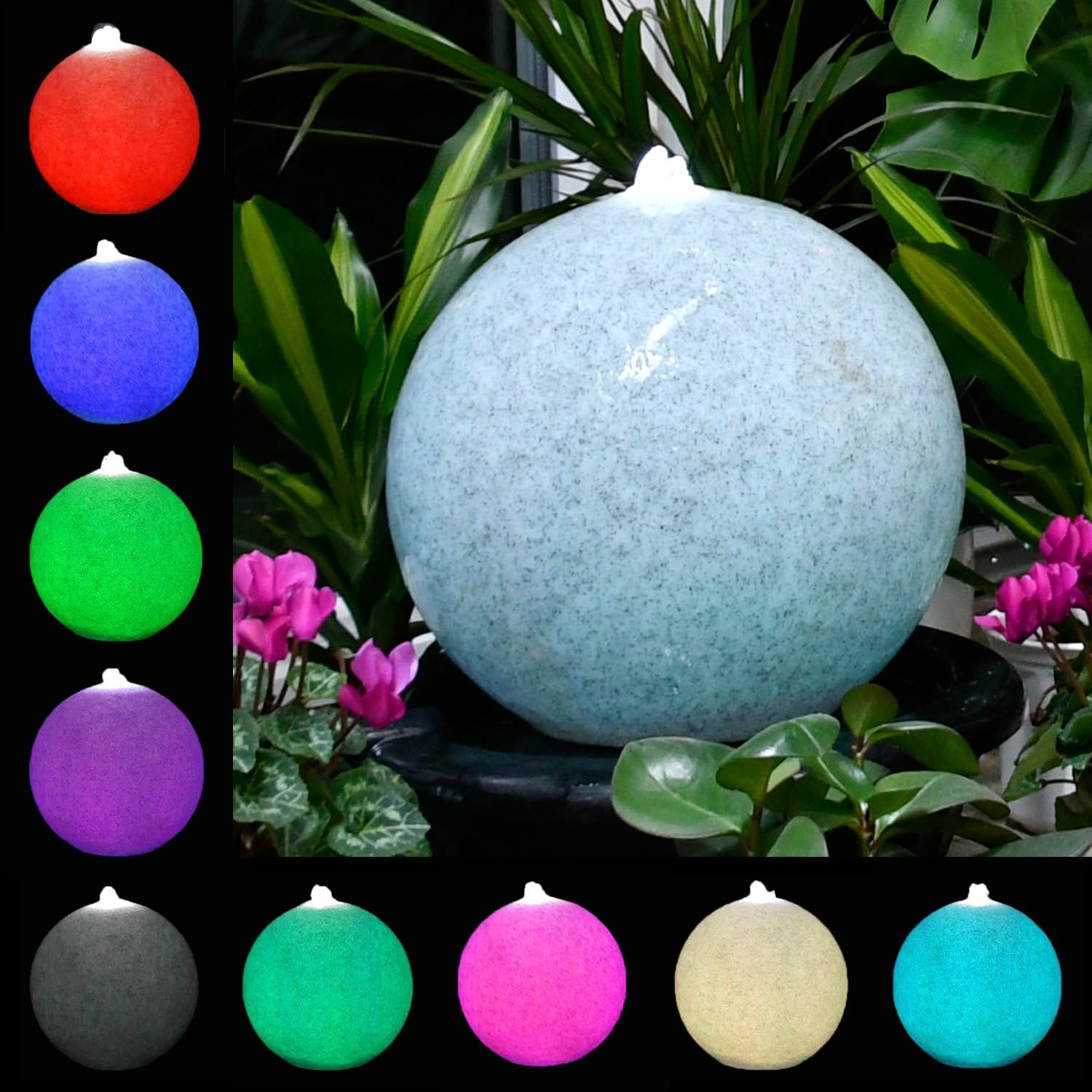 Köhko Wasserlichtspiel 40cm Kugelbrunnen 51004S in Natursteinoptik inkl. 24 Tasten IR-Fernbedienung