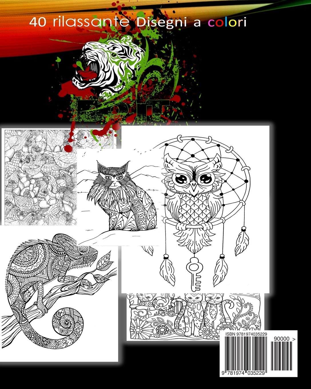 Libro di colorazione per adulti Alleviare lo stress Il regno degli animali Disegni di Pesci Rana gufi Uccelli Camaleonte Gatti polli Leone cane la