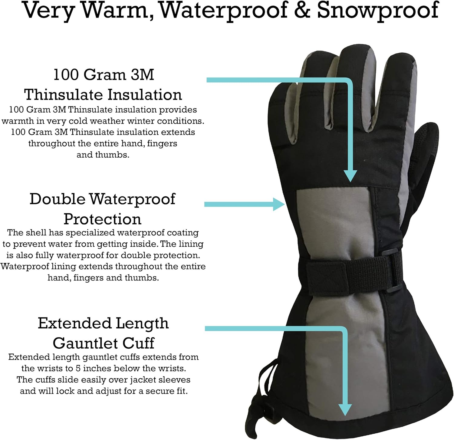 N'Ice Caps Kids Extreme Cold Weather 100 Gram Thinsulate Waterproof Ski Gloves: Clothing