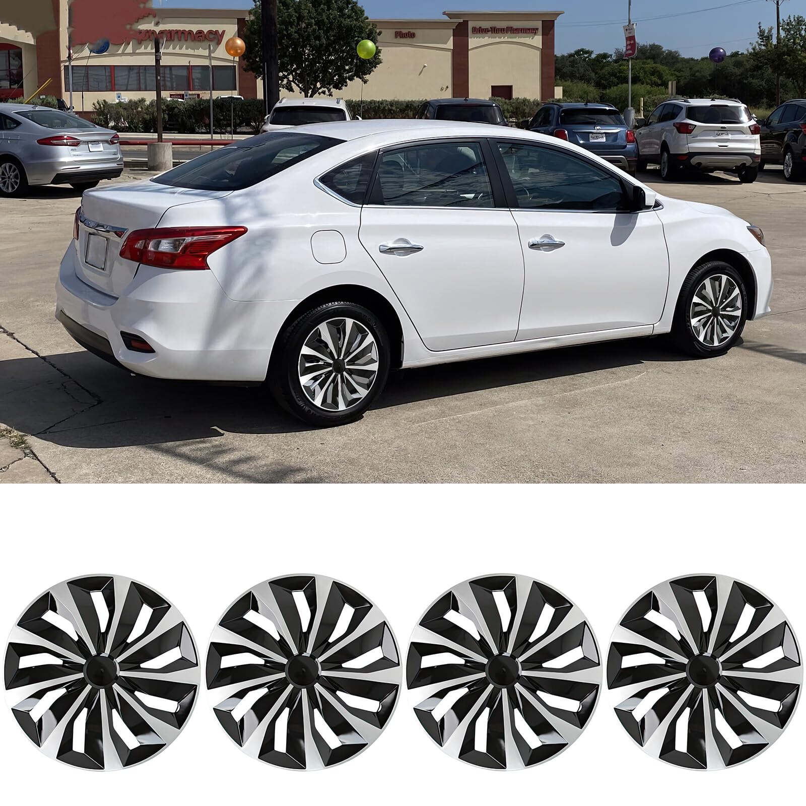 Advan-autowiki 4-Pack 16'' Wheel Rim Cover Hubcaps For 2008-2015 Nissan Rogue – Lacquer Ring, Glossy Finish