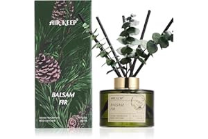 Airkeep Reed Diffuser Set with 6.76 fl oz Balsam Fir Scent Essential Oils and 3 Leaves & 8 Diffuser Sticks,Bathroom Shelf Decor & Air Freshener, House Bedroom Office Decor & Gifts