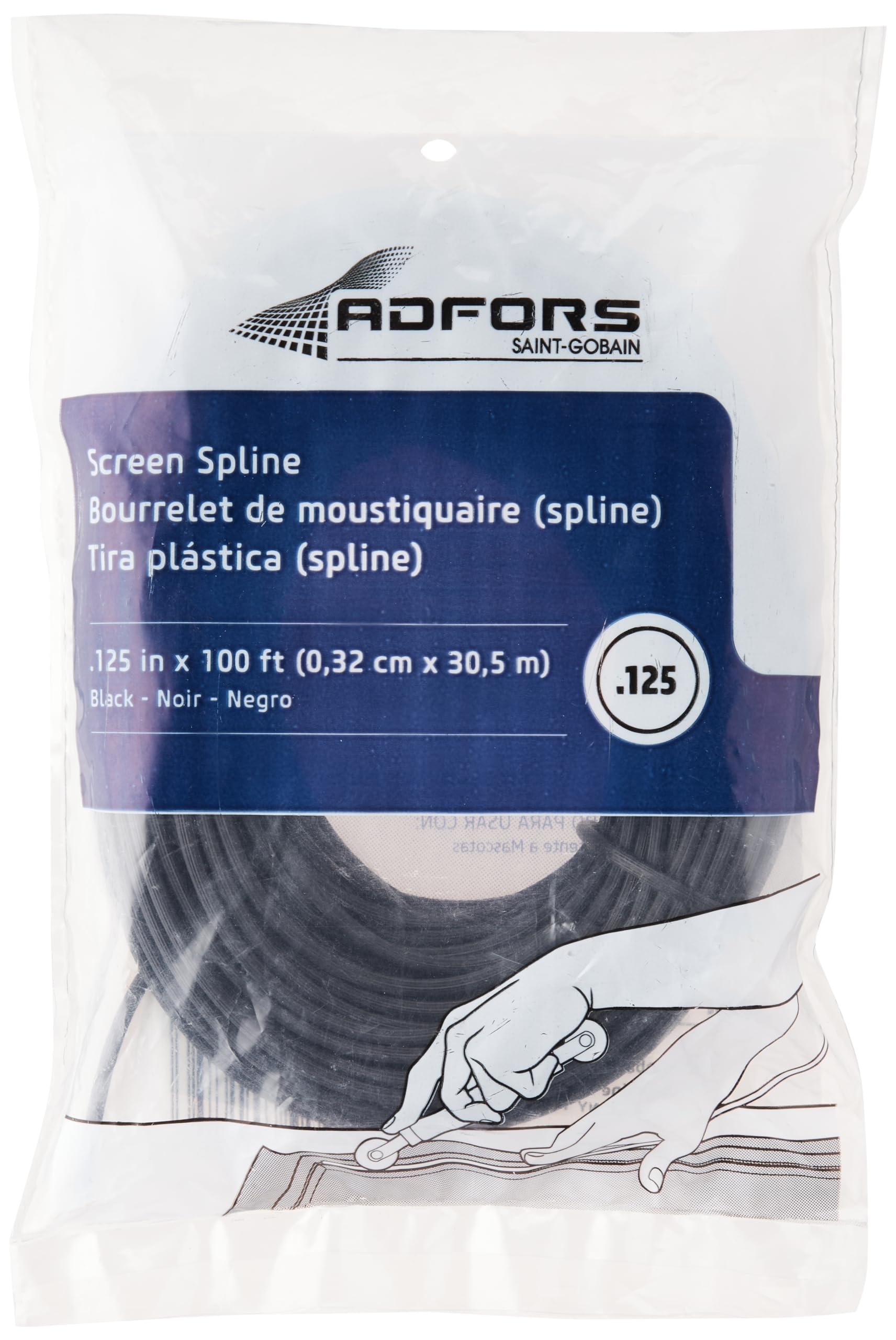 ADFORS FSP8521-U 100' Spline, Black, .125 in X 100 ft