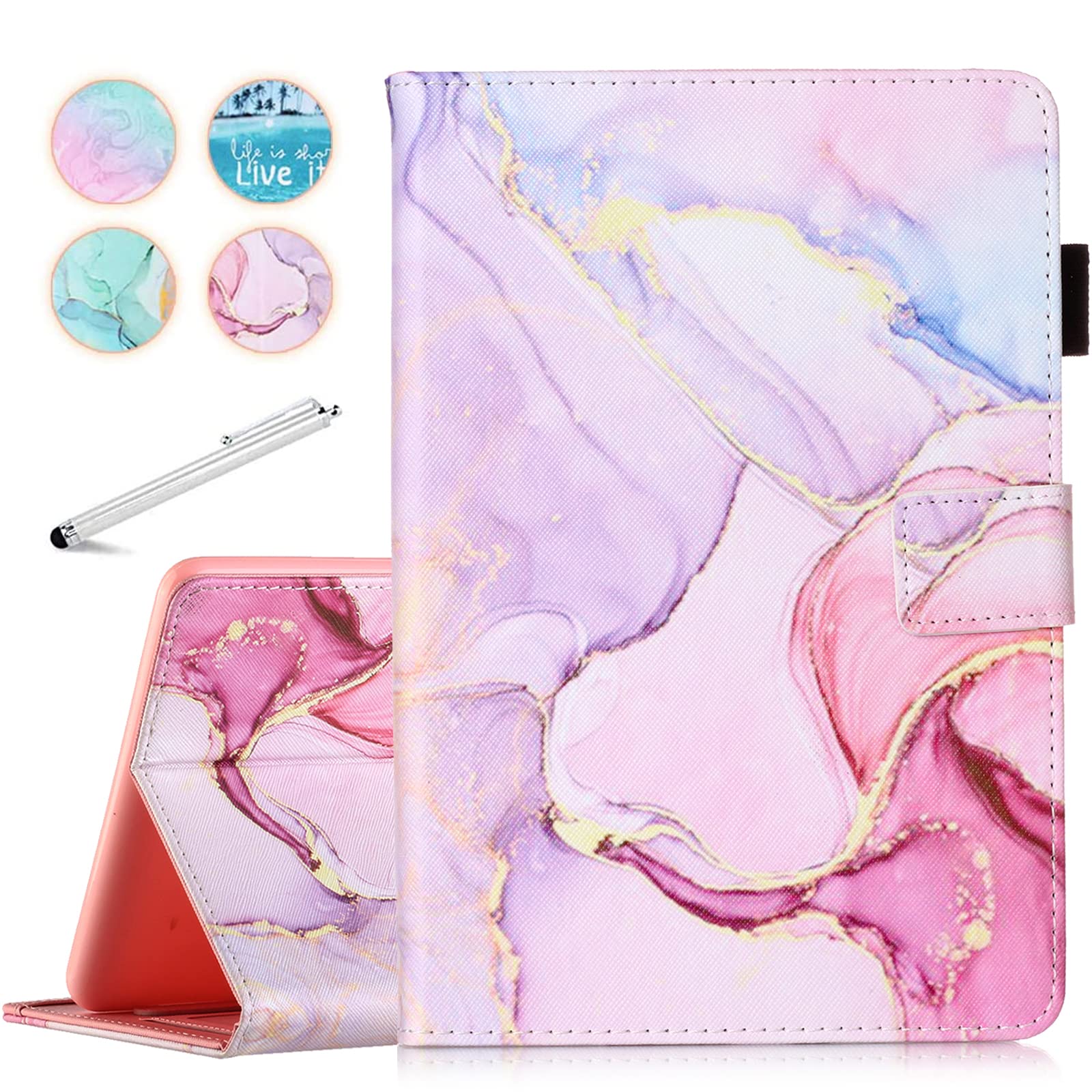 Fancity Case Fits Amazon Kindle Fire HD 8 & HD 8 Plus Tablet (12th Generation/10th Generation, 2024/2022/2020 Release) 8", PU Leather Standing Cover with Smart Auto Sleep/Wake & Card Slot, Pink Marble