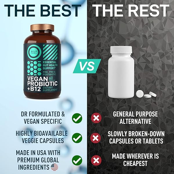 VEGAN PROBIOTIC PLUS B12-22 BILLION CFU SYNBIOTICS PREBIOTICS AND PROBIOTICS FOR DIGESTIVE HEALTH, IBS, MOOD SUPPORT – B12 WITH FOS PRE PRO POST BIOTICS FOR WOMEN & MEN – 60 GLUTEN-FREE CAPSULES