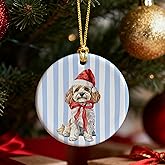 MKIJUHB Cocker Spaniel Christmas Ornament, Cocker Spaniel Gifts Ornament for Christmas Tree, Blue Striped Santa Cockapoo Dog Decorative Hanging Ceramic Ornaments for Xmas Party Holiday