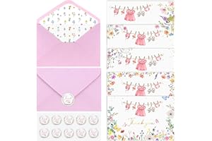 LTEIWFPE 50 Sets Baby Shower Pink Gold Thank You Cards with Envelopes & Stickers Wildflower Watercolor Greeting Cards Bulk fo